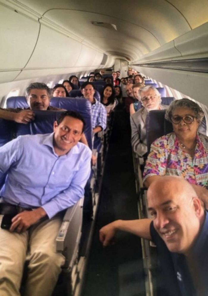 PHOTO: Texas House Democrats on a charter flight to Washington, D.C., July 12, 2021. They are protesting state Republicans push to revise the election and voting laws in Texas.