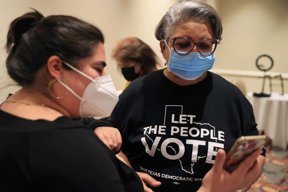 PHOTO: Texas state Rep. Senfronia Thompson joins fellow Democratic members of the Texas House and Senate following a news conference halfway through the special session called by Gov. Greg Abbott on July 23, 2021, in Washington, D.C.