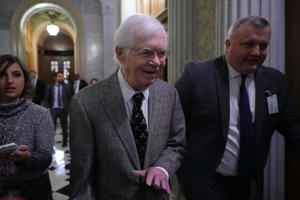 PHOTO: Sen. Thad Cochran (R-MS) leaves the Capitol following early morning votes, Feb. 9, 2018. 