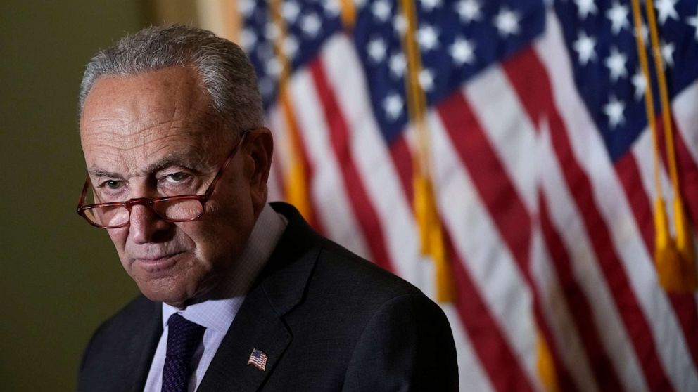  Senate Majority Leader Chuck Schumer speaks to reporters at the U.S. Capitol in Washington, May 18, 2022.