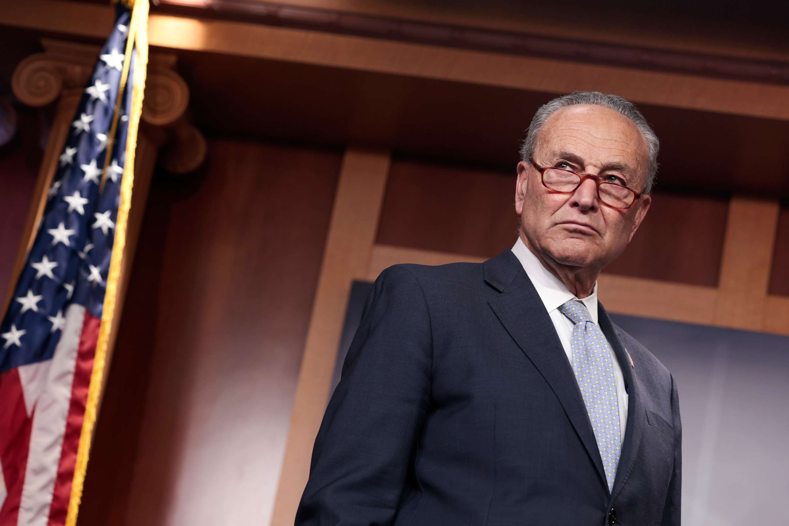 PHOTO: Senate Majority Leader Chuck Schumer attends a press conference at the U.S. Capitol in Washington, May 05, 2022.