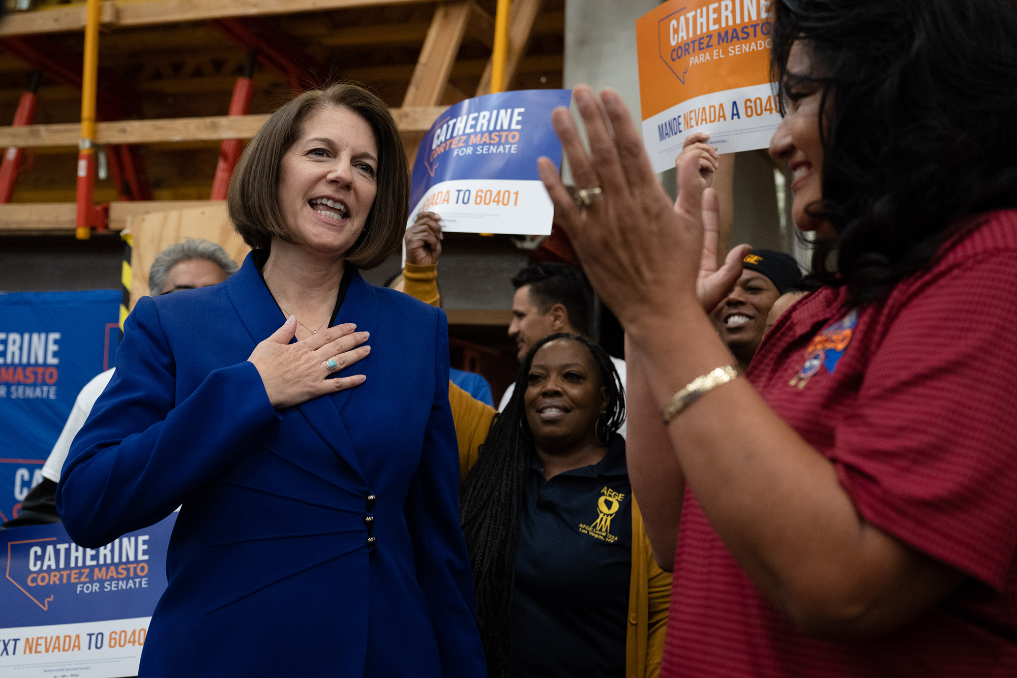 PHOTO: Sen. Catherine Cortez Masto arrives to give victory remarks at Carpenters International Training Center in Las Vegas, Nov. 13, 2022.