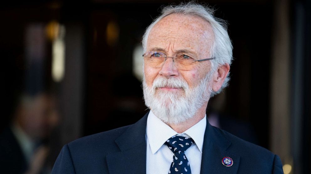 PHOTO: Rep. Dan Newhouse leaves a meeting of the House Republican Conference on Capitol Hill, Dec. 1, 2021.