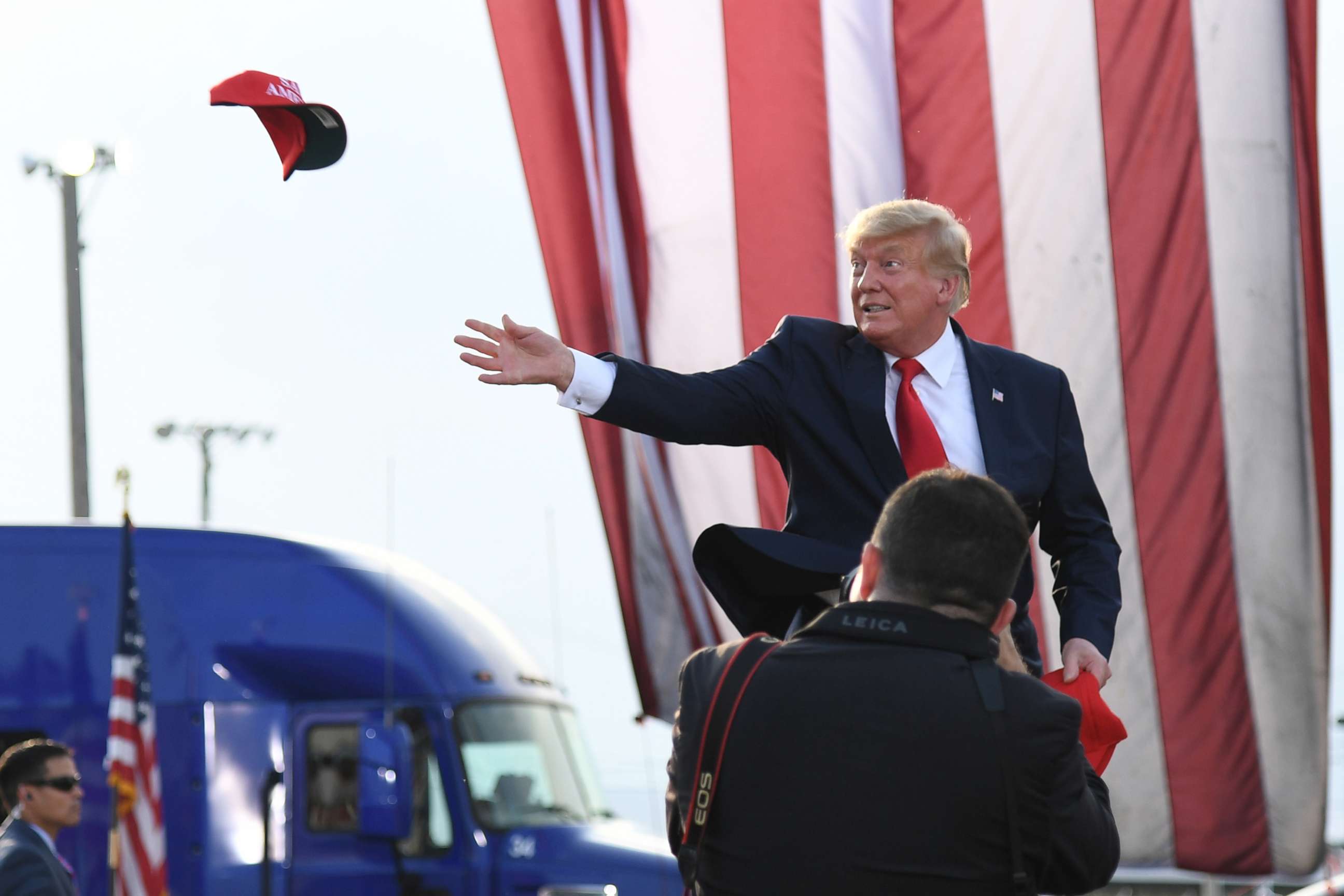 PHOTO: Donald Trump arrives to give remarks during a Save America Rally in  in Mendon, Ill., June 25, 2022.