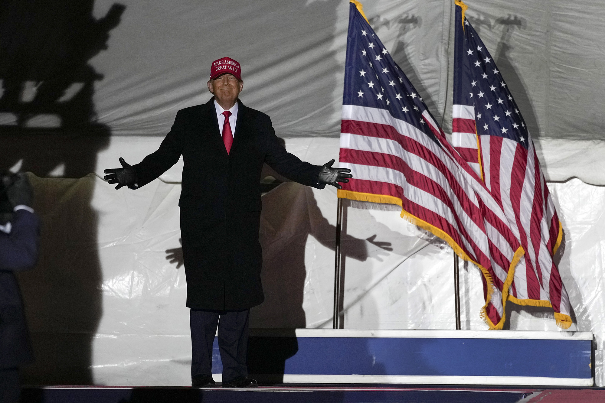 PHOTO: Former President Donald Trump arrives to speak at a rally in Sioux City, Iowa, Nov. 3, 2022.