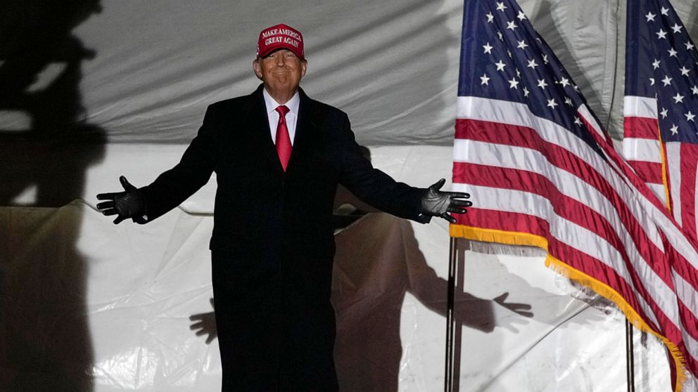 PHOTO: Former President Donald Trump arrives to speak at a rally in Sioux City, Iowa, Nov. 3, 2022.