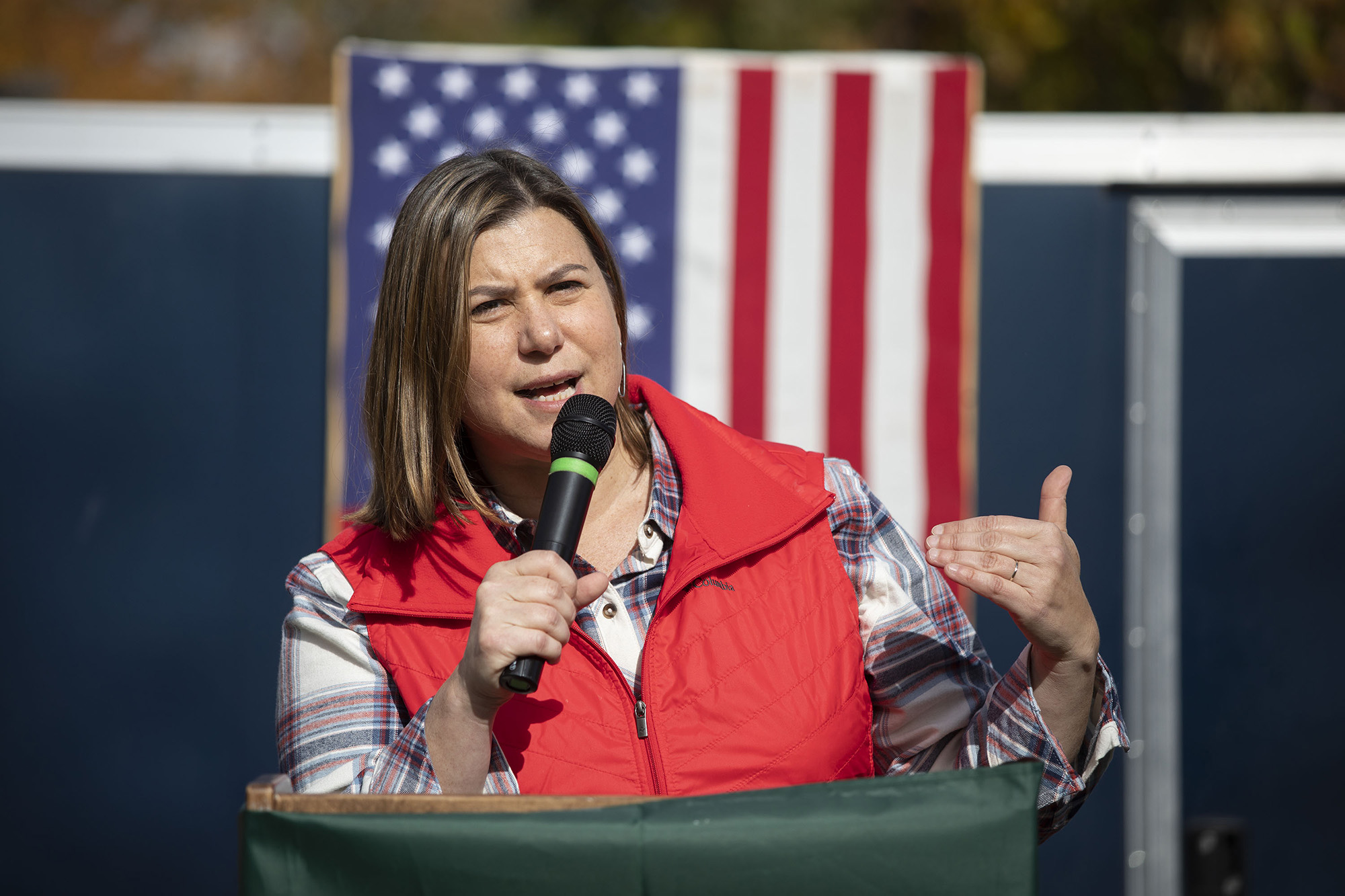 PHOTO: U.S. Rep. Elissa Slotkin speaks at a campaign rally in East Lansing, Mich., Oct. 16, 2022.