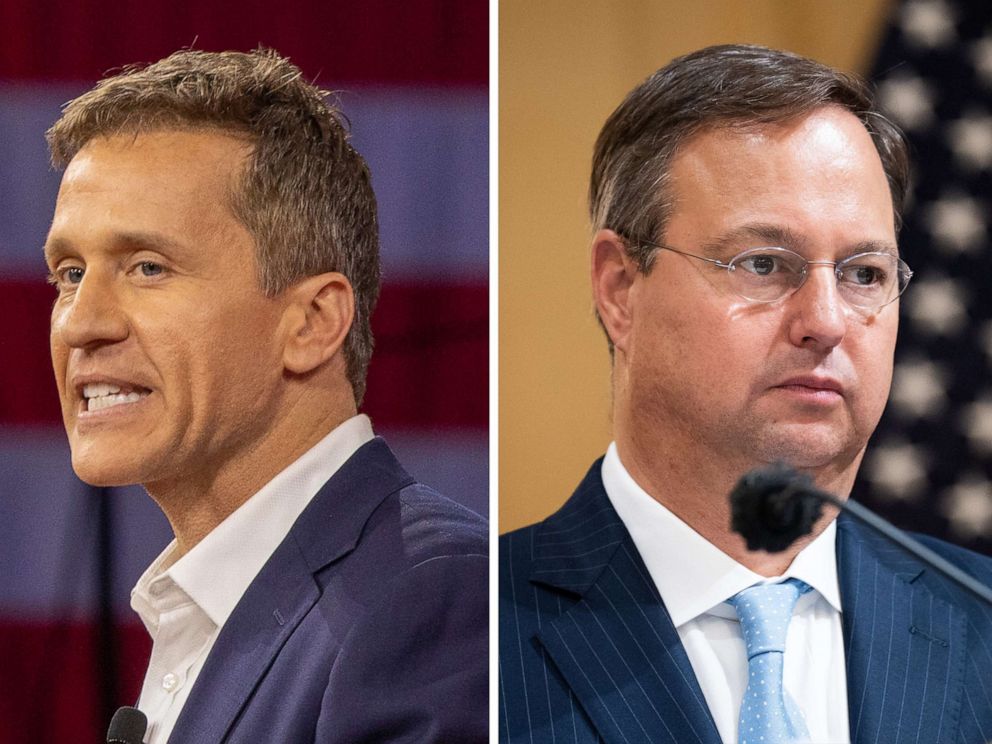 PHOTO: Eric Greitens and John Wood are pictured in a composite file image.