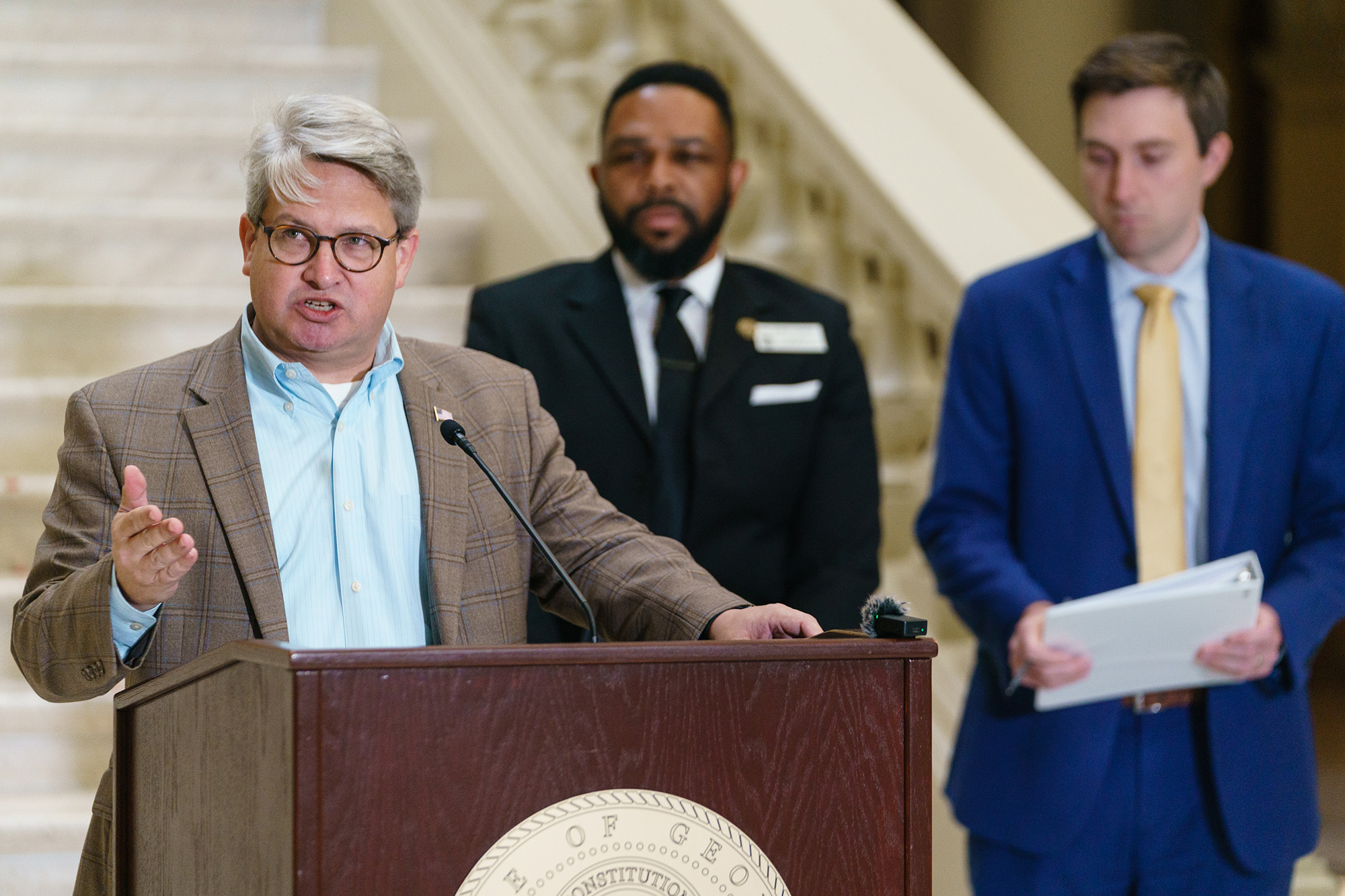 PHOTO: Georgia Secretary of State Chief Operating Officer Gabriel Sterling speaks to the media about early voting progress in Atlanta, October 25, 2022.