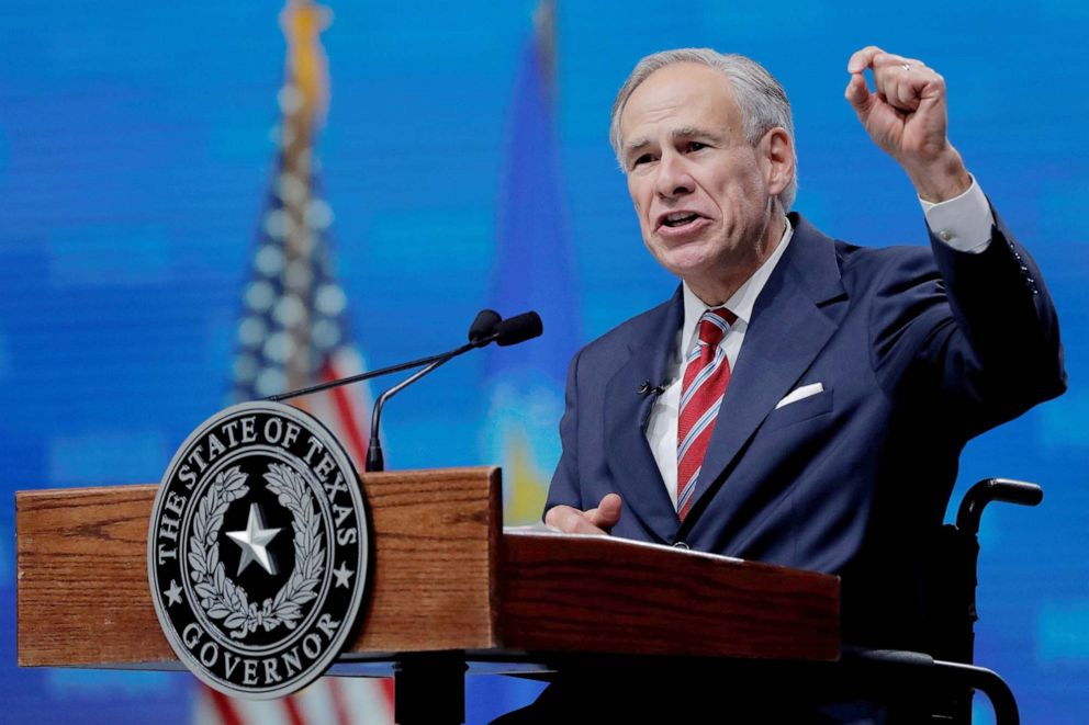 PHOTO: Texas Governor Greg Abbott speaks at the annual National Rifle Association convention in Dallas, May 4, 2018.