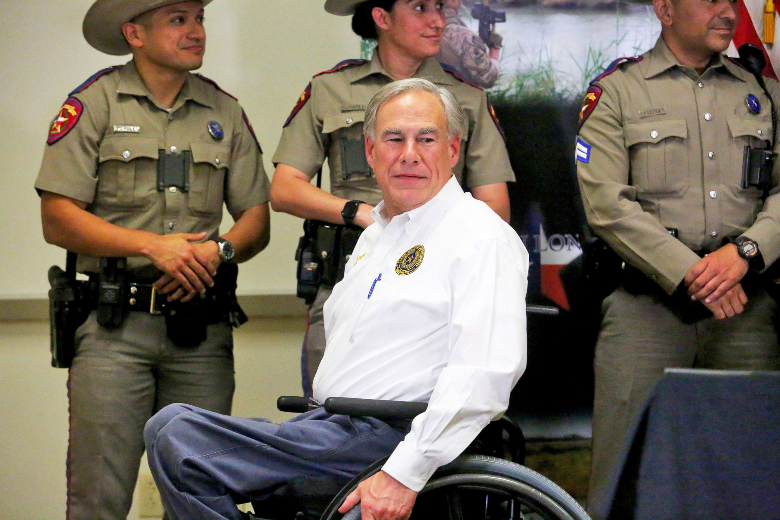 PHOTO: Texas Governor Greg Abbott attends a press conference in Weslaco, Texas, April 6, 2022.  