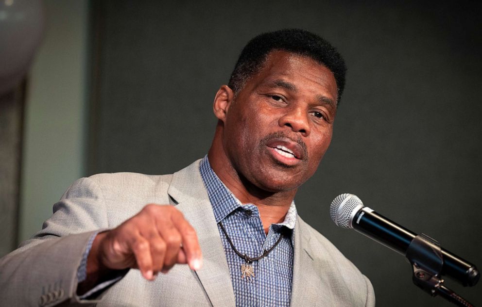 PHOTO: Republican Senate candidate Herschel Walker speaks with supporters at Women for Herschel event north of Atlanta, Aug. 17, 2022. 