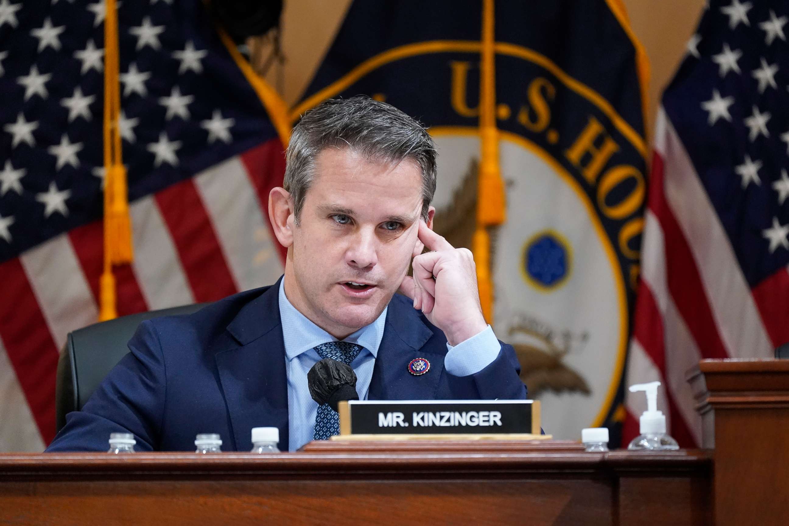 PHOTO: Rep. Adam Kinzinger speaks as the House select committee investigating the Jan. 6 attack on the U.S. Capitol continues to reveal its findings of a year-long investigation, at the Capitol in Washington, June 23, 2022.