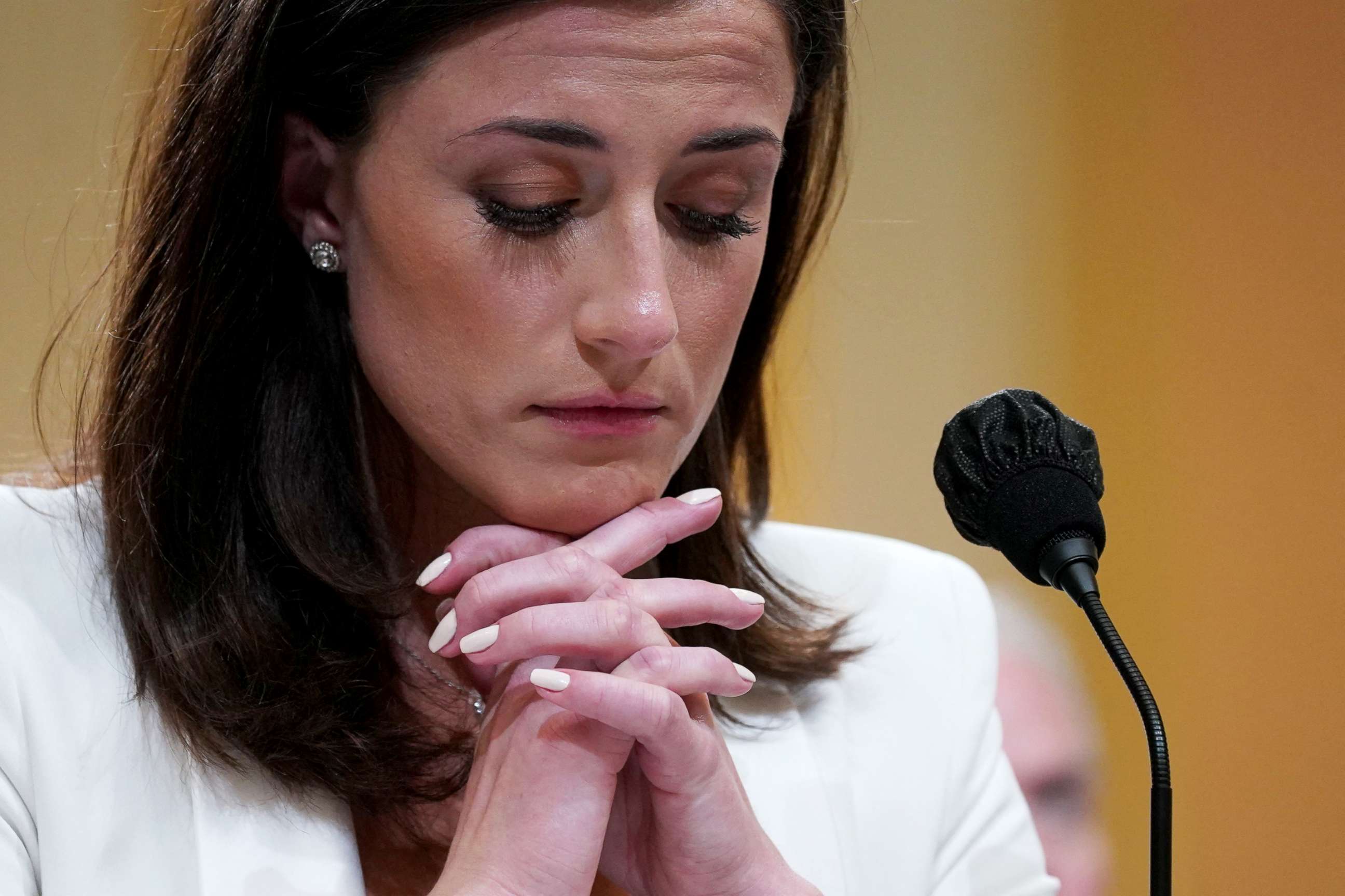 PHOTO: Cassidy Hutchinson, a top aide to former White House Chief of Staff Mark Meadows, testifies during the sixth hearing by the House Select Committee to Investigate the January 6th Attack on the US Capitol, in Washington, June 28, 2022.