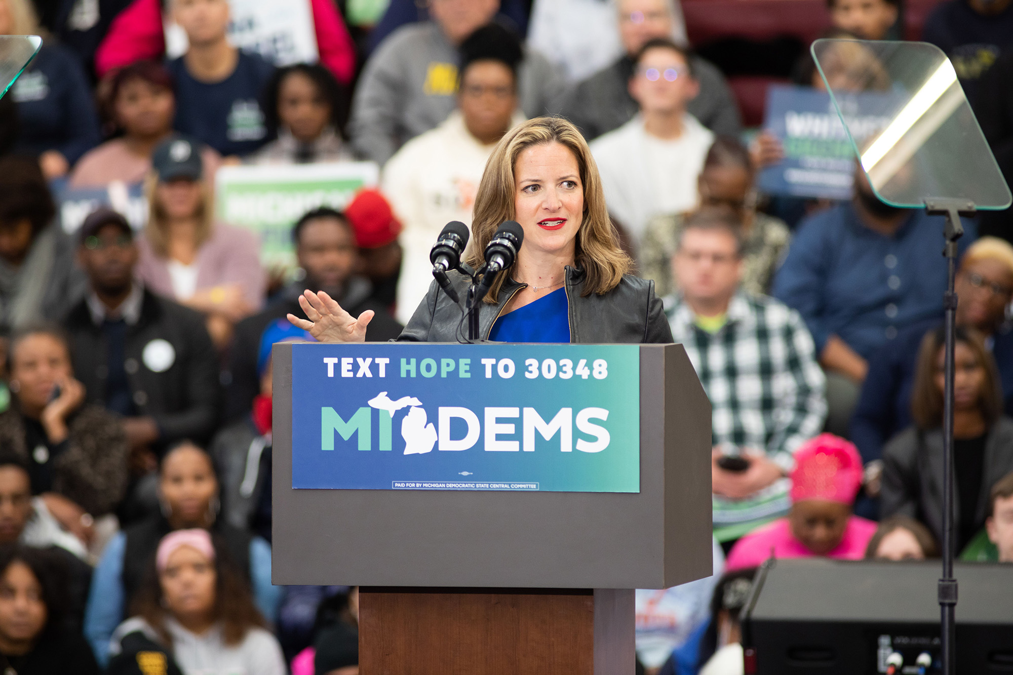 PHOTO: Michigan Secretary of State Jocelyn Benson speaks at Michigan Democrats Get Out The Vote Rally in Detroit, Oct. 29, 2022.