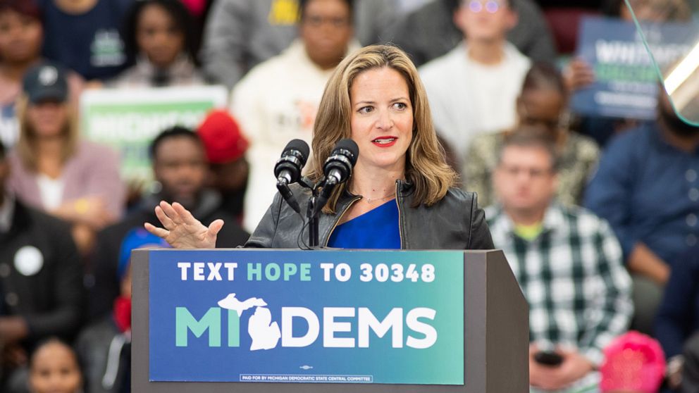 PHOTO: Michigan Secretary of State Jocelyn Benson speaks at Michigan Democrats Get Out The Vote Rally in Detroit, Oct. 29, 2022.