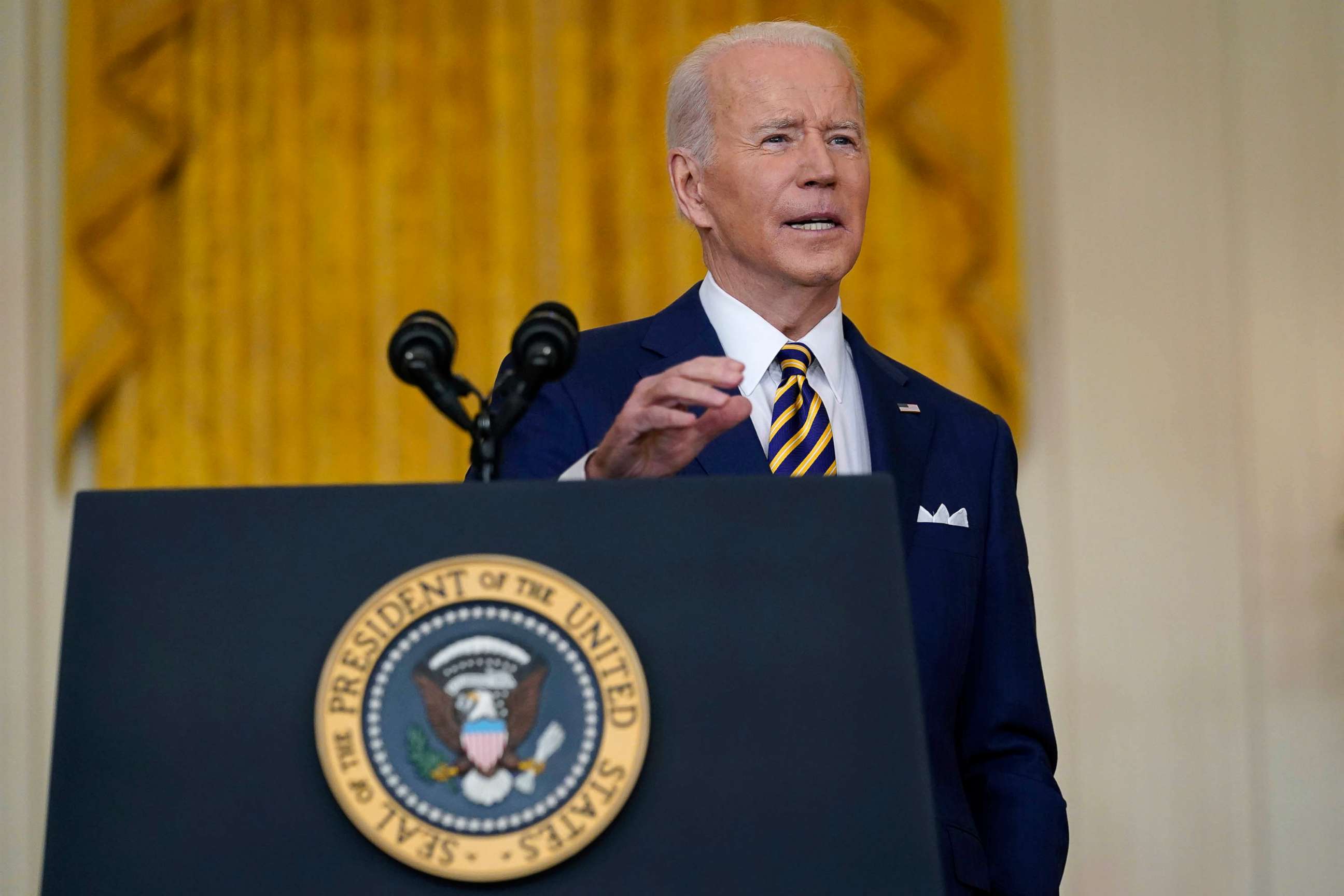 PHOTO: President Joe Biden speaks during a news conference in the East Room of the White House in Washington, Jan. 19, 2022. 