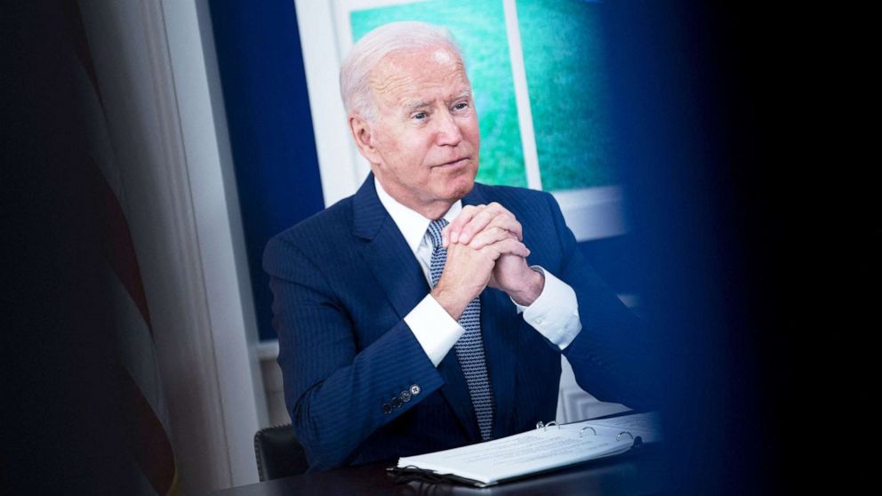 PHOTO: President Joe Biden convenes a virtual Covid-19 Summit on the sidelines of the UN General Assembly in the South Court Auditorium of the White House in Washington, Sept. 22, 2021.
