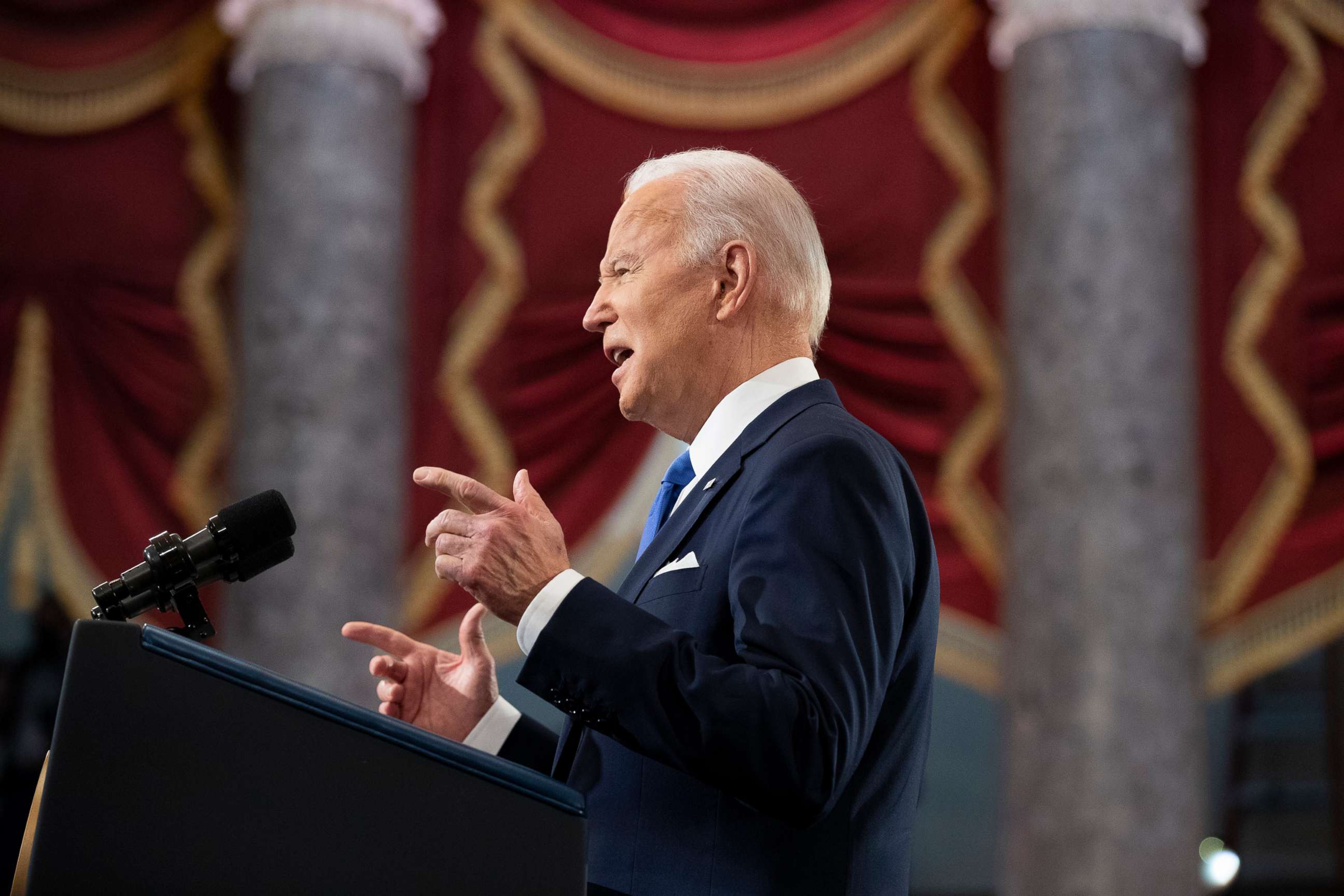 PHOTO: President Joe Biden delivers remarks on the one-year anniversary of the January 6th insurrection at the U.S. Capitol in Washington, Jan.6, 2022.