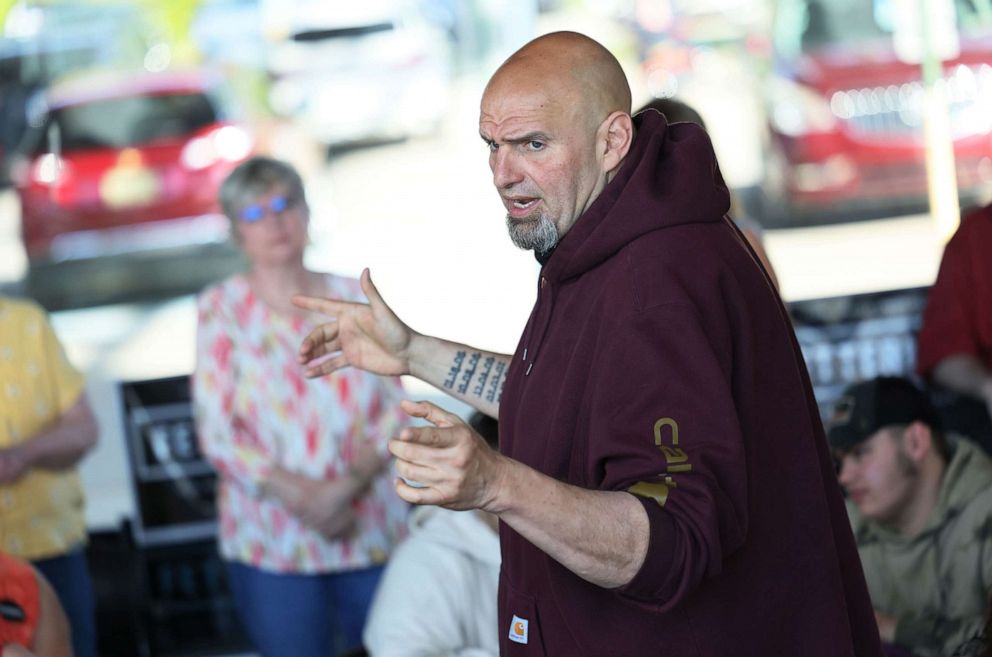 PHOTO: Pennsylvania Lt. Gov. John Fetterman campaigns for U.S. Senate at a meet and greet  in Lemont Furnace, PA., May 10, 2022.