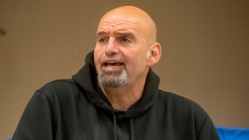 PHOTO: Lt. Gov. John Fetterman, candidate for Senate, speaks at a workers rally in Monaca, Pa., Oct. 6, 2022.