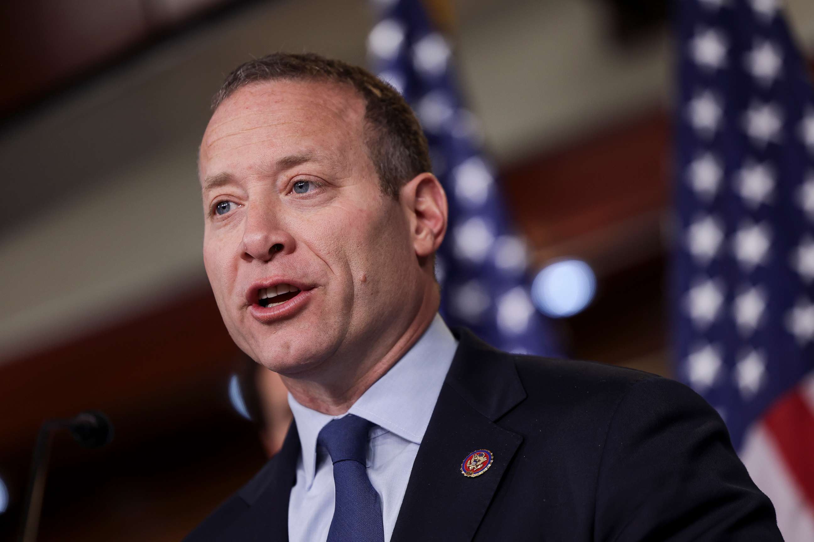 PHOTO: Rep. Josh Gottheimer speaks at a news conference on Capitol Hill in Washington, April 06, 2022.