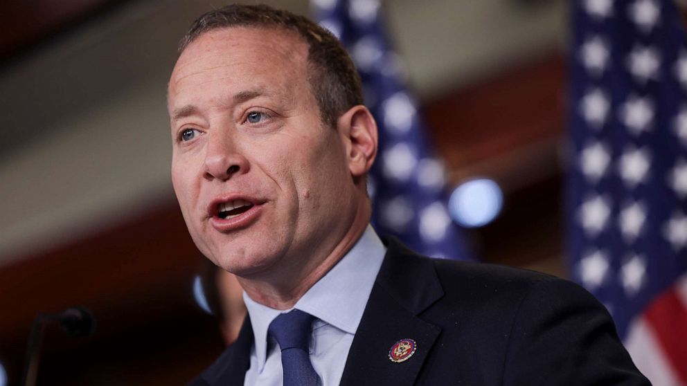PHOTO: Rep. Josh Gottheimer speaks at a news conference on Capitol Hill in Washington, April 06, 2022.