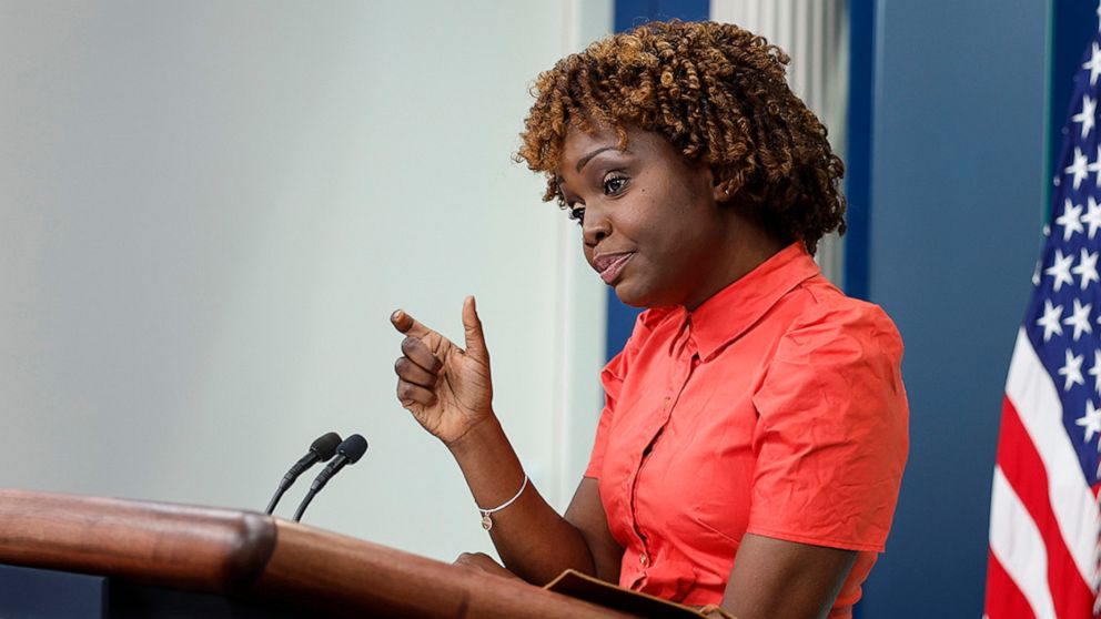 PHOTO: Press Secretary Karine Jean-Pierre speaks during a daily news briefing at the James S. Brady Press Briefing Room in the White House, Oct. 24, 2022.