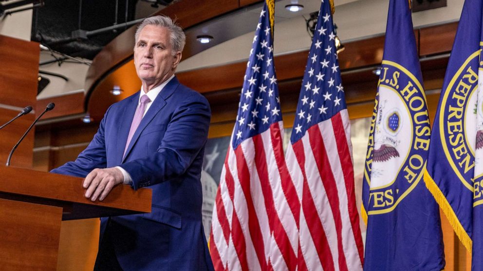 PHOTO: House Minority Leader Kevin McCarthy holds his weekly news conference at the U.S. Capitol in Washington, March 09, 2022.