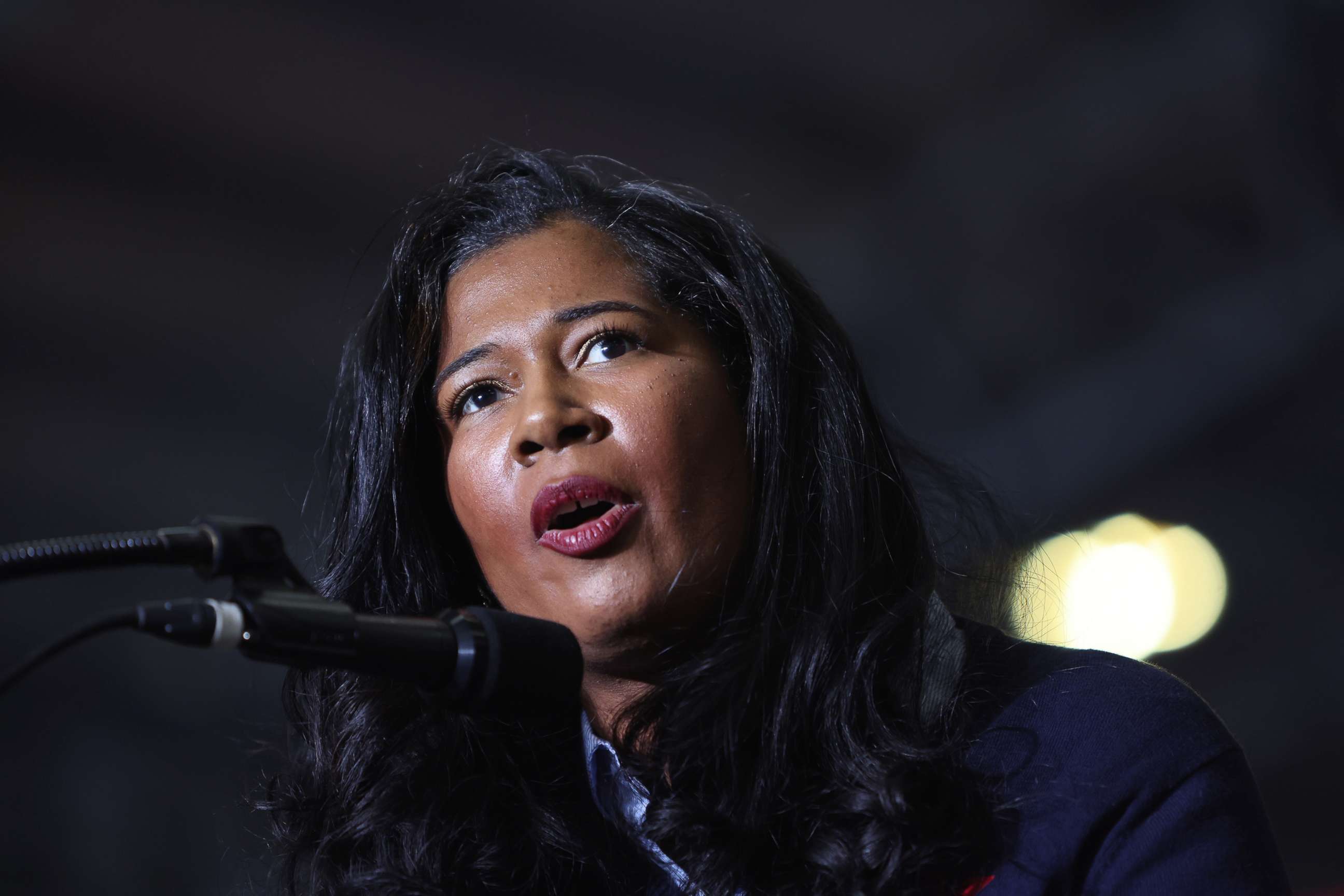 PHOTO: Kristina Karamo, who is running for Michigan Republican party's nomination for secretary of state, speaks at a rally hosted by former President Donald Trump near Washington, Mich., April 02, 2022.