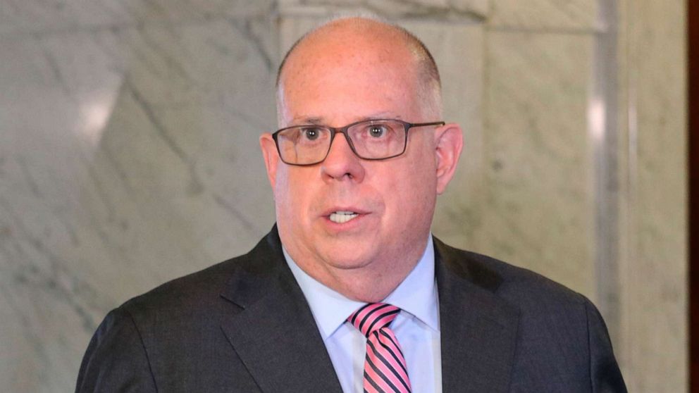 PHOTO: Maryland Gov.  Larry Hogan to reporters in Annapolis, Md., April, 4, 2022.