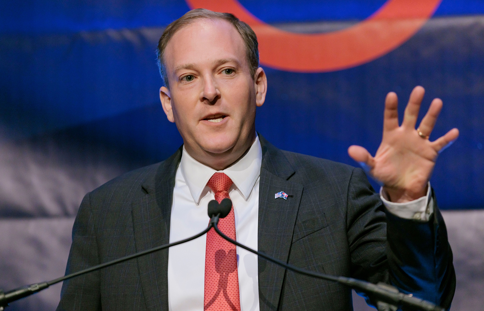 PHOTO: New York Republican gubernatorial candidate Congressman Lee Zeldin addresses supporters gathered for his election night event in New York, Nov. 9, 2022.