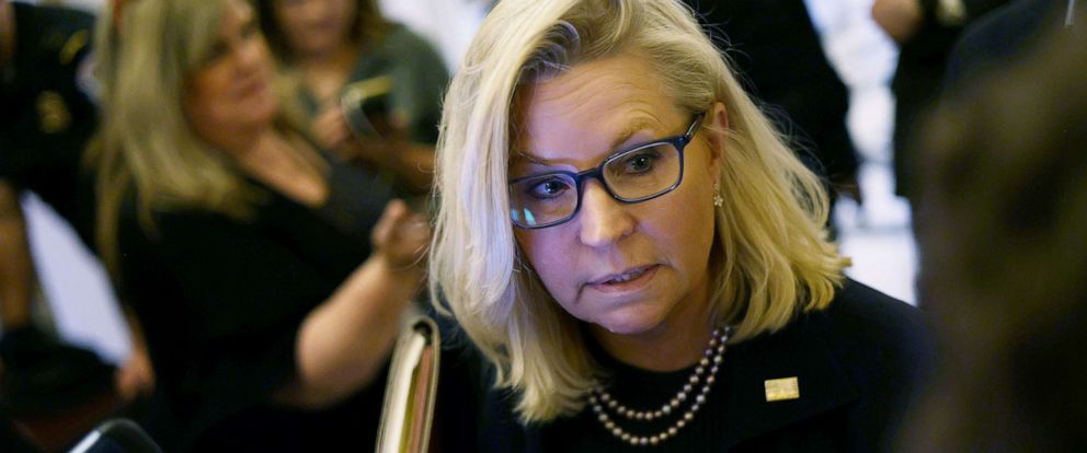 PHOTO: Rep. Liz Cheney, Vice Chair of the Select Committee to Investigate the January 6th Attack on the United States Capitol, speaks to members of the press in Washington, Sept. 30, 2022.