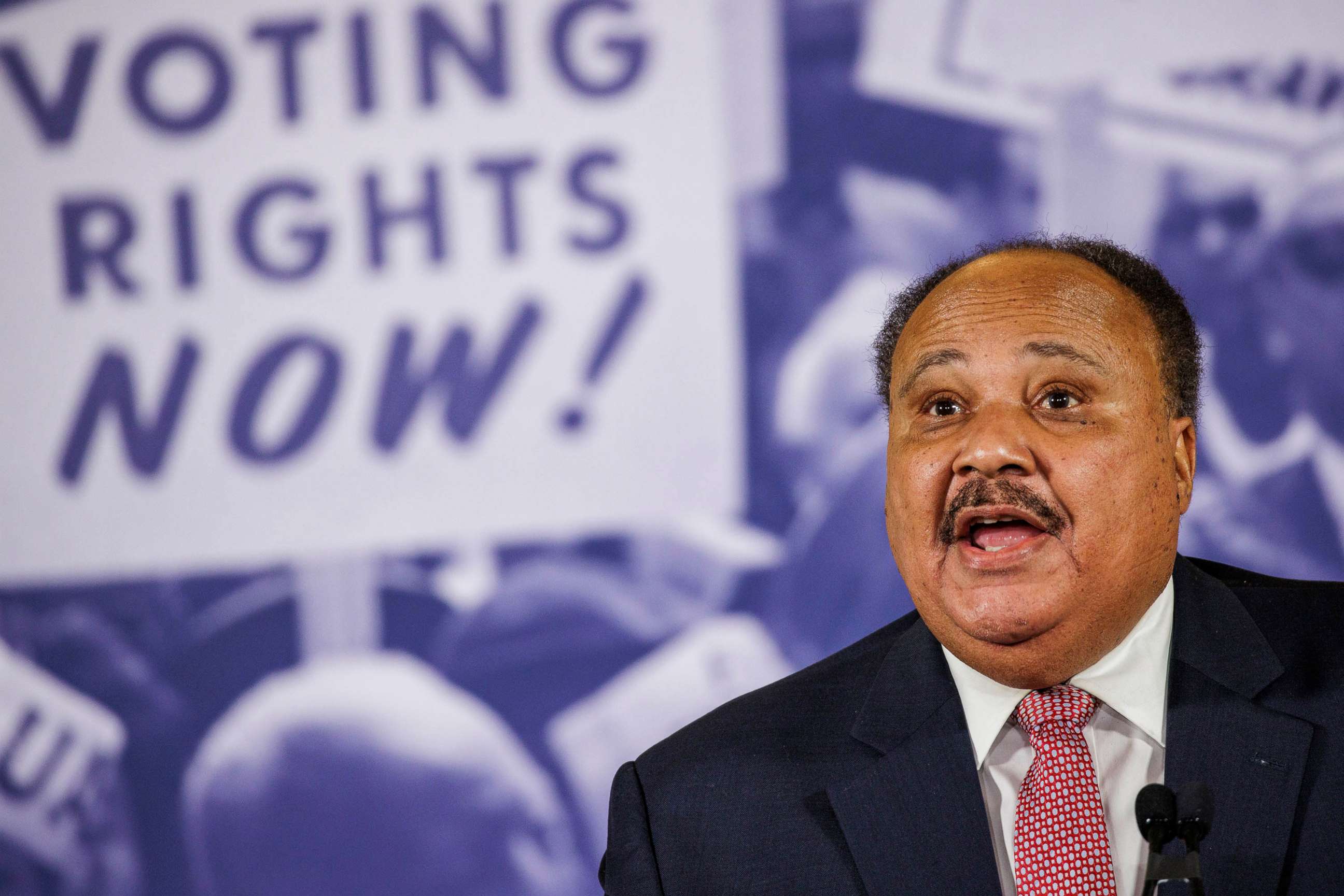 PHOTO: WMartin Luther King III, eldest son of civil rights leader Dr. Martin Luther King Jr., speaks during a press conference with Speaker of the House Nancy Pelosi at Union Station on Martin Luther King Jr. Day in Washington,  Jan. 17, 2022.