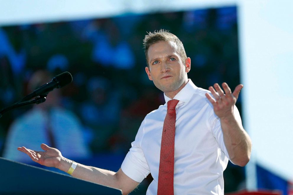 PHOTO: Republican congressional candidate Max Miller speaks at a rally in Delaware, Ohio, April 23, 2022.