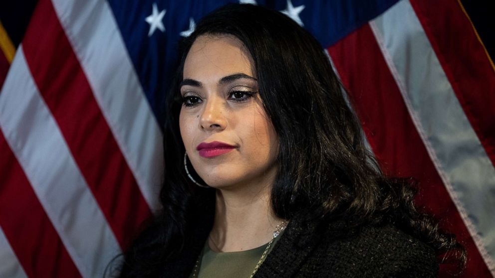 PHOTO: Congressional candidate from Texas Mayra Flores participates in the news conference in Washington, May 17, 2022. 