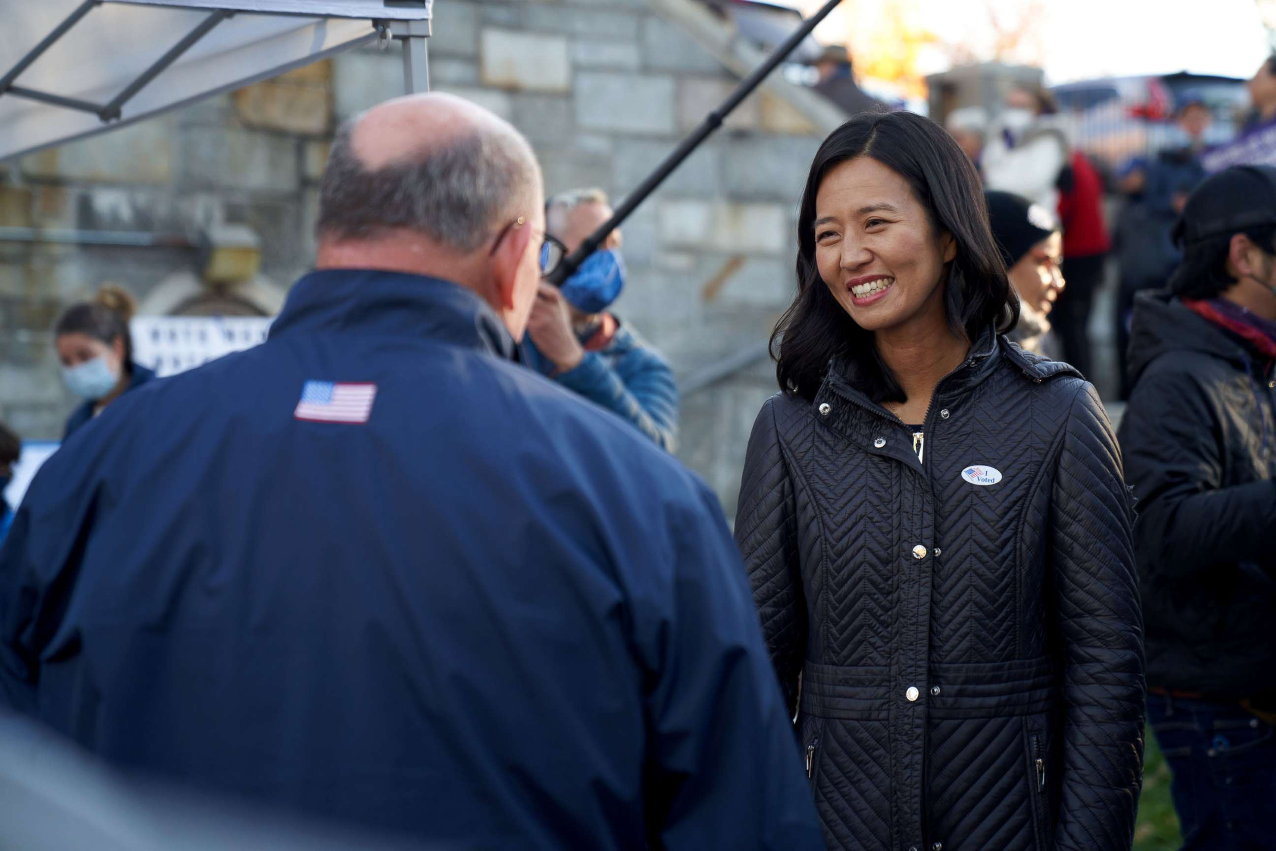 PHOTO: Boston mayoral candidate Michelle Wu speaks after voting in Boston, Nov. 2, 2021.