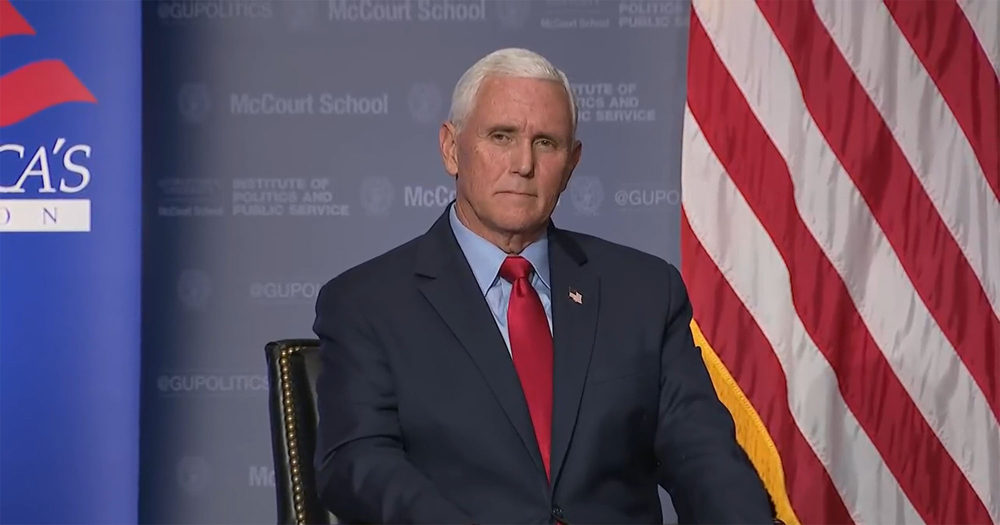 PHOTO: Former Vice President Mike Pence speaks at McCourt School of Public Policy at Georgetown, Oct. 19, 2022.