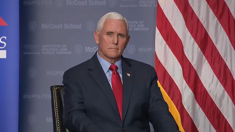 PHOTO: Former Vice President Mike Pence speaks at McCourt School of Public Policy at Georgetown, Oct. 19, 2022.