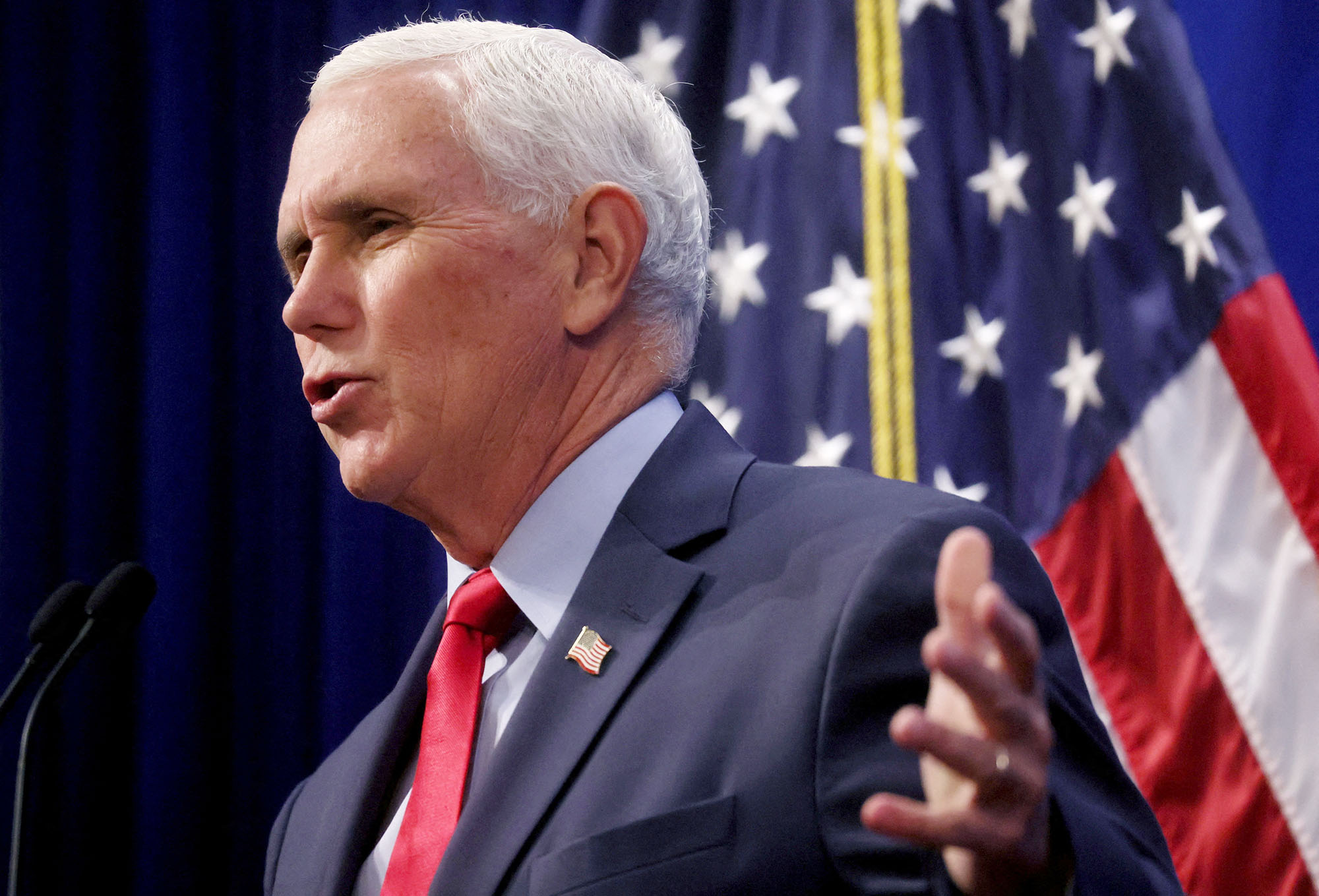 PHOTO: Former U.S. Vice President Mike Pence speaks at the Heritage Foundation in Washington, Oct. 19, 2022.