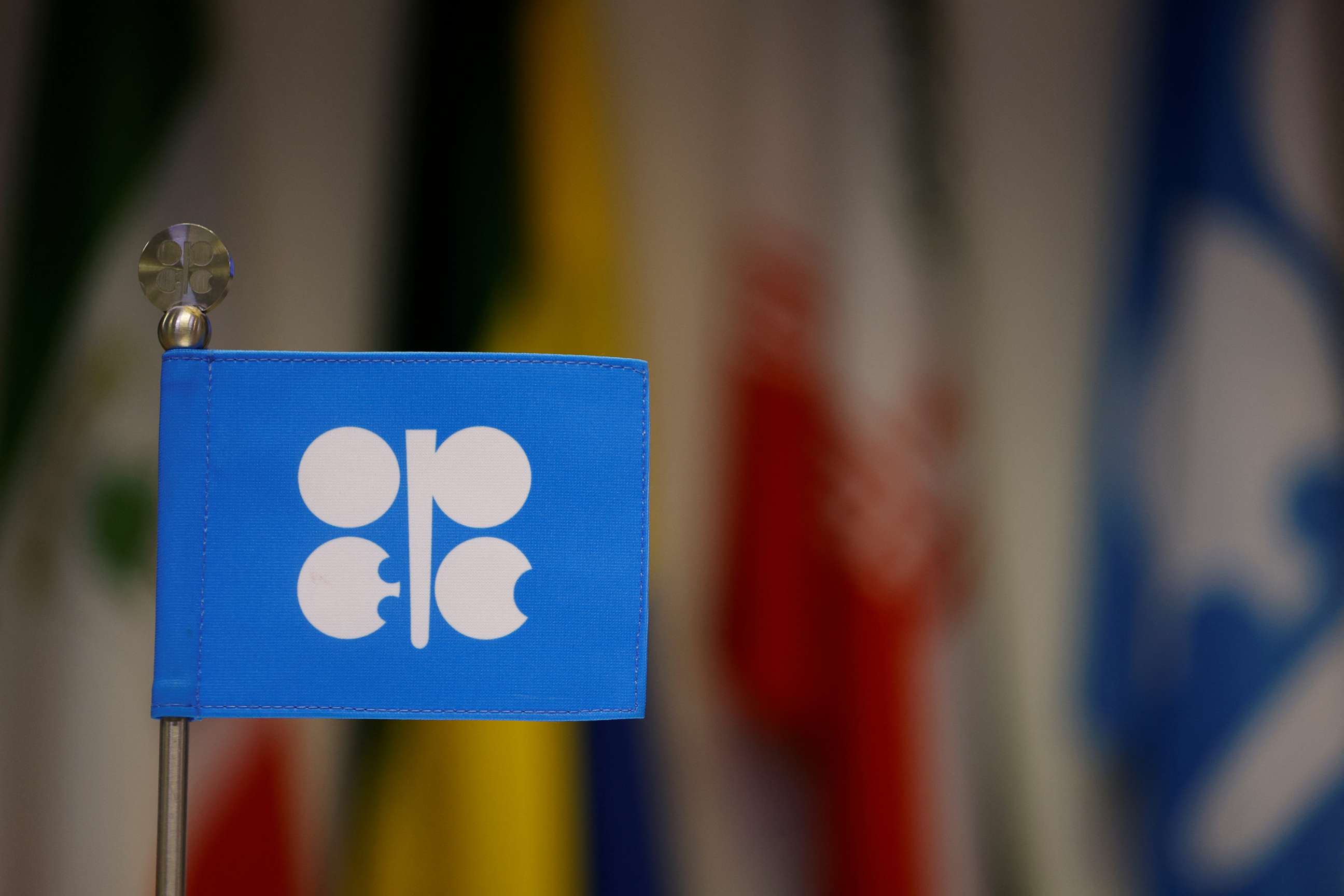 PHOTO: An OPEC flag is displayed on the day of OPEC+ meeting in Vienna, Austria, Oct. 5, 2022. 