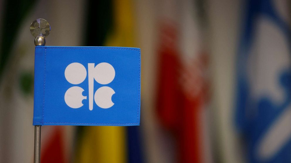 PHOTO: An OPEC flag is displayed on the day of the OPEC+ meeting in Vienna, Austria, October 5, 2022. 