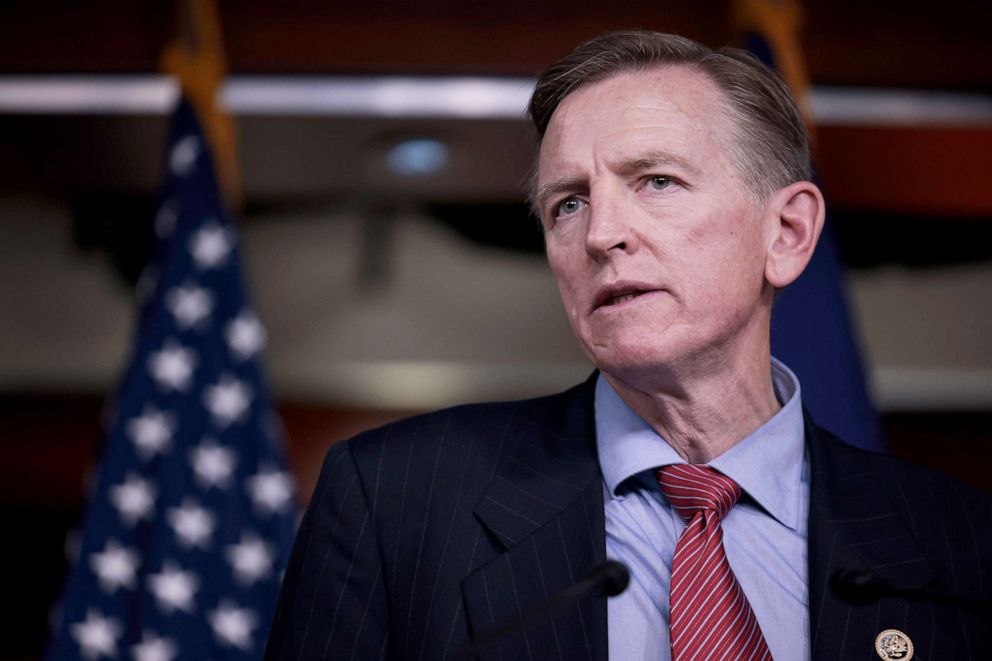 PHOTO: Rep. Paul Gosar speaks at a news conference at the Capitol Building in Washington, Dec. 07, 2021.
