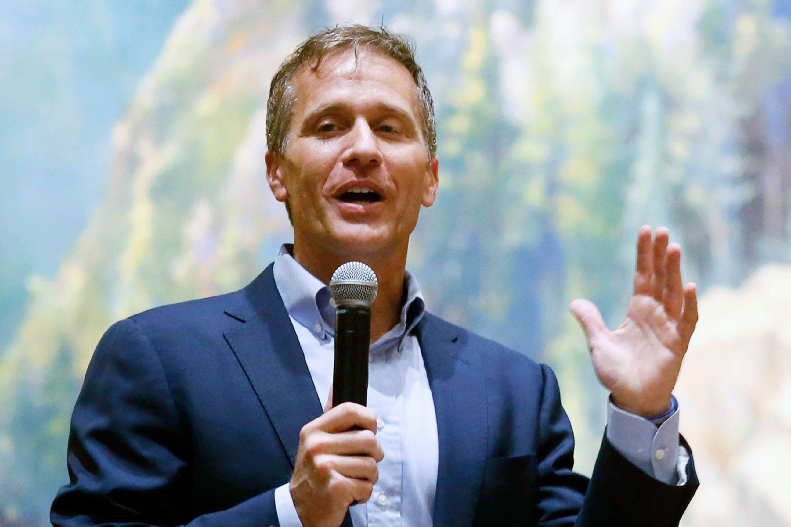 PHOTO: Gov. Eric Greitens speaks at the Taney County Lincoln Day event at the Chateau on the Lake in Branson, Mo., April 17, 2021.  