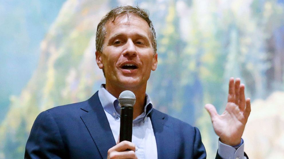 PHOTO: Gov. Eric Greitens speaks at the Taney County Lincoln Day event at the Chateau on the Lake in Branson, Mo., April 17, 2021.  