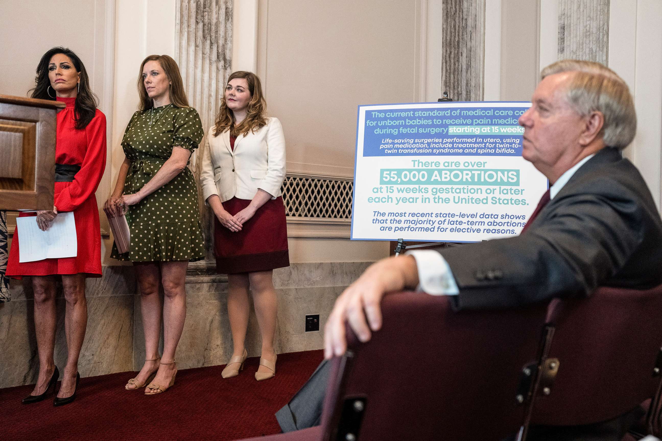 PHOTO: Sen. Lindsey Graham holds a press conference to propose a 15-week abortion ban with representatives from anti-abortion organizations on Capitol Hill in Washington on Sept. 13, 2022. 