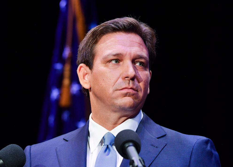 PHOTO: Florida's Republican Gov. Ron DeSantis takes to the stage to debate his Democratic opponent Charlie Crist in Fort Pierce, Fla., Oct. 24, 2022.