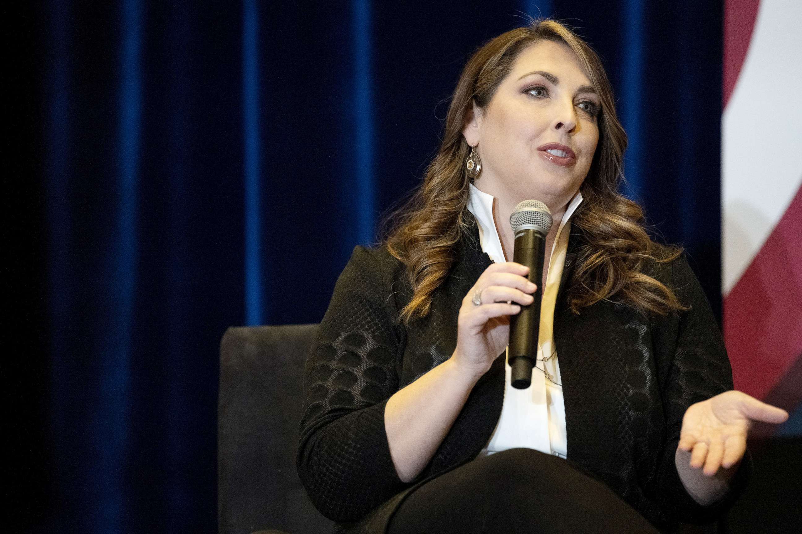 PHOTO: Ronna McDaniel, chairwoman of the Republican National Committee, speaks during a meeting in Las Vegas, Nov. 6, 2021.