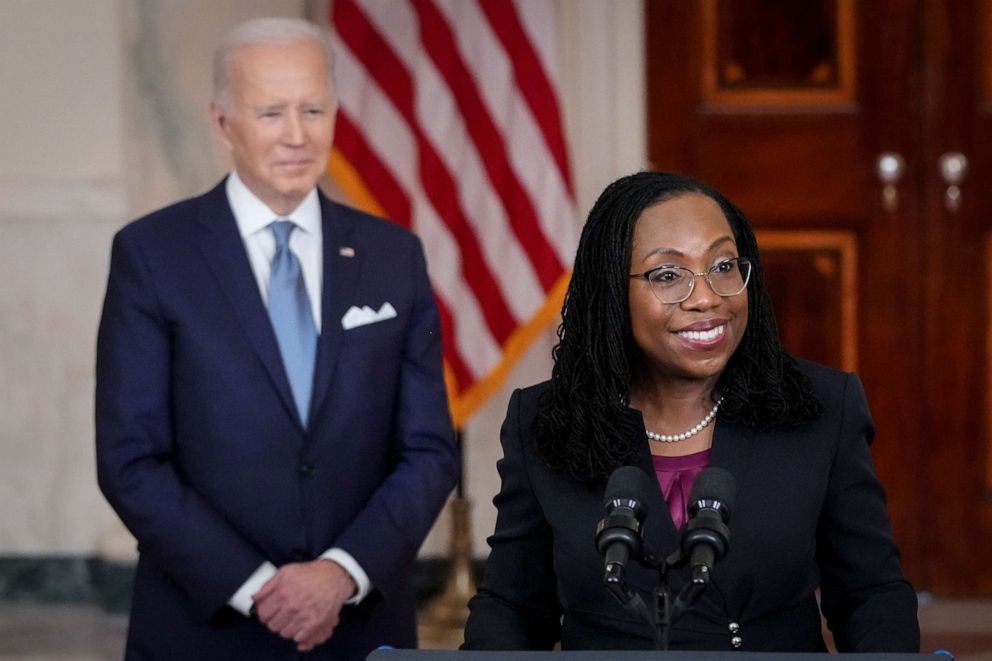 PHOTO: In this Feb. 27, 2022, Ketanji Brown Jackson delivers brief remarks as President Joe Biden's nominee to the Supreme Court at an event at the White House, in Washington, D.C.