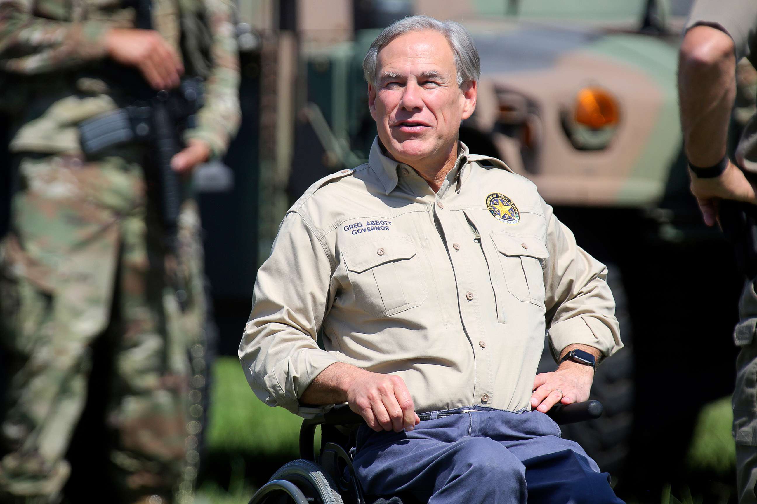 PHOTO: Texas Gov. Greg Abbott, joined by 10 other governors, arrives at a press conference at Anzalduas Park in Mission, Texas, Oct. 6, 2021.